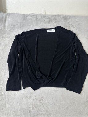 Chico’s Travelers slinky knit Cropped tie front shrug black women’s size 3